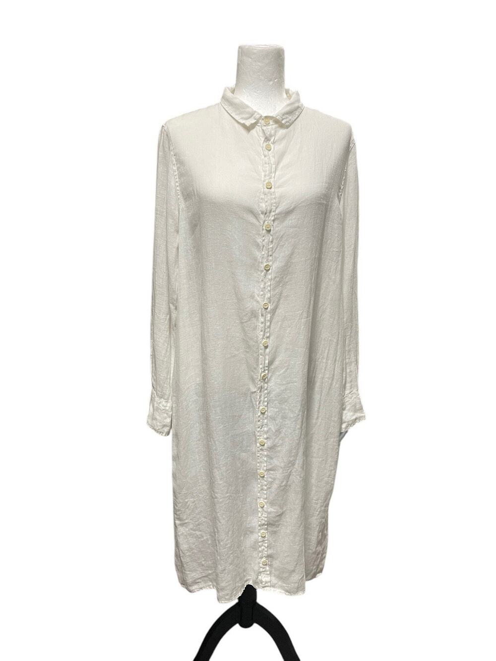 CP Shades 100% linen White Button Up Midi Shirt Dress Lagenlook Vacation Medium